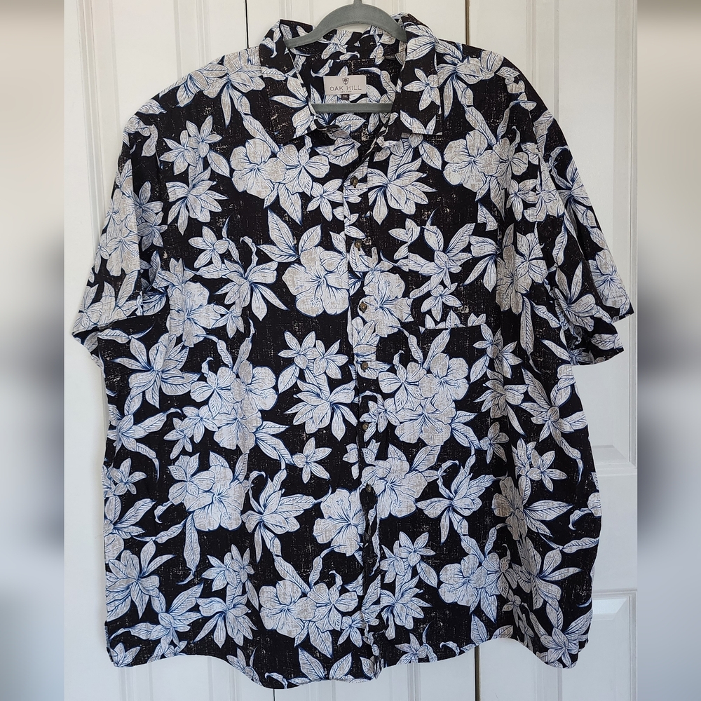 Oak Hill Mens Black and White Floral Shirt